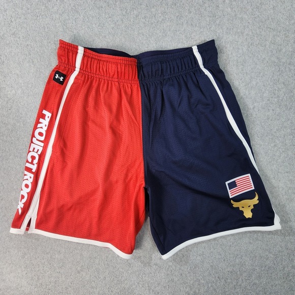 Under Armour Other - Under Armour Project Rock USA Loose Fit Mesh Shorts Mens M Red White Blue Pocket